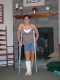 Katherine on her crutches and cast